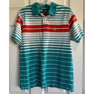 Southpole Short Sleeved Striped Polo Shirt Teal White Orange Men's Size Medium M